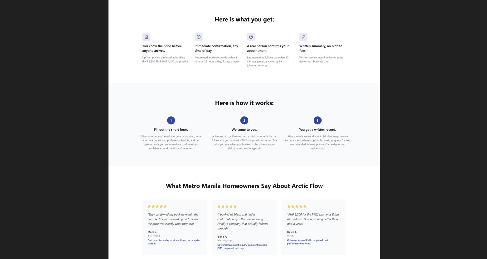 Benefits, How It Works, & Social Proof Section