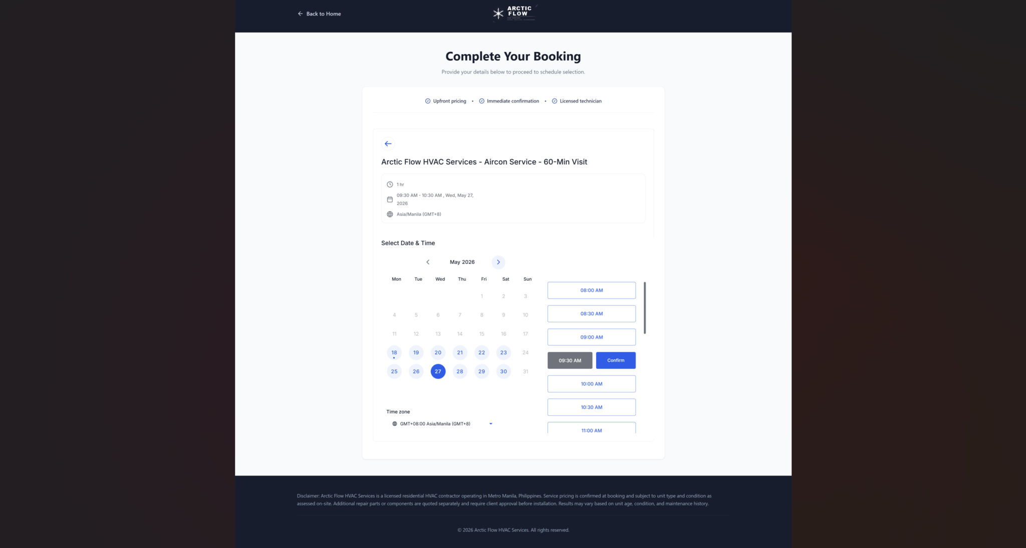 Booking Page